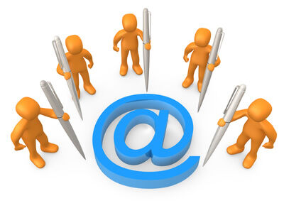 Using Simplelists as a listserver A graphic showing a group of people around an at symbol