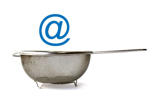 Filtering emails is common An at symbol above a sieve