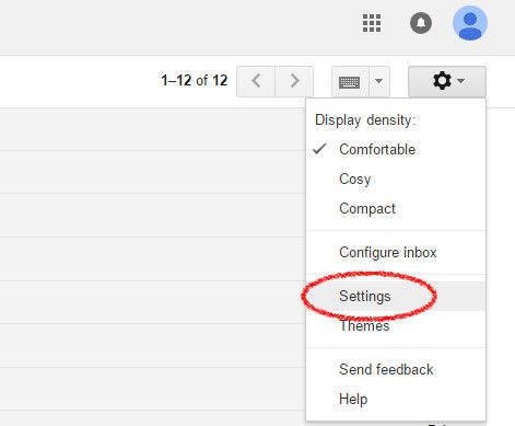 A screenshot of Gmail settings