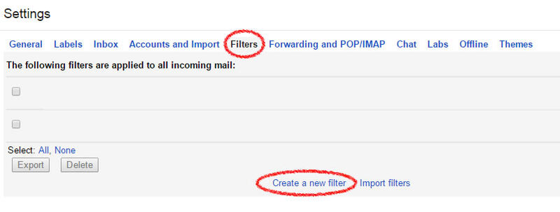 A screenshot of Gmail filters