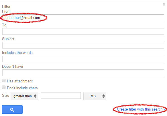A screenshot of a Gmail filter being created