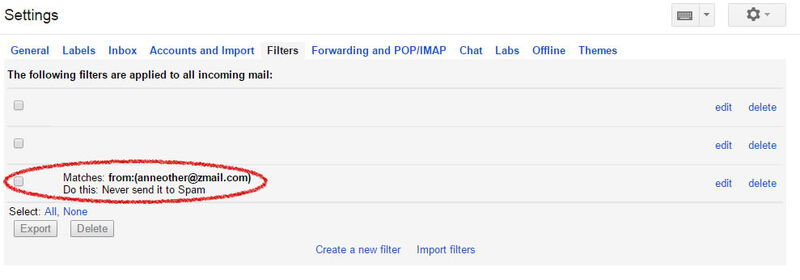 A screenshot of a summary of filters