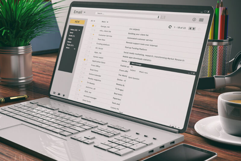Creating an email to send to an Electronic Mailing List Laptop displaying an Electronic Mailing List