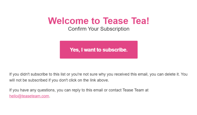 An example email containing a subscription confirmation for double opt-in A screenshot of an email containing a double opt-in email