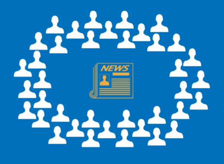 A graphic of a circle of people with news in the middle