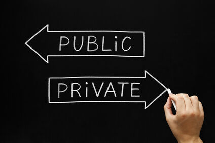 Arrows with the words public and private on them