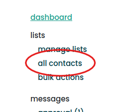 The new all contacts menu An image showing the new contacts menu