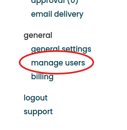The new location of the manage users menu An image showing the new location of the manage users menu
