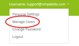 The old location of the manage users menu An image showing the old location of the manage users menu