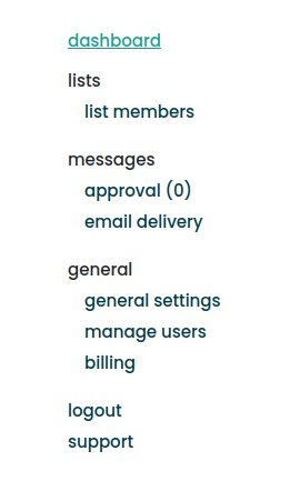 The new menu layout for a Single List account An image showing the new Single List menu